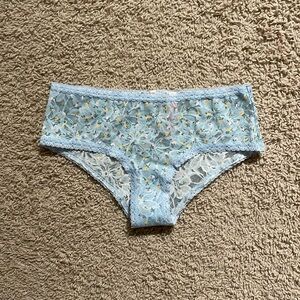 NWT PINK Victoria’s Secret Light Blue & Yellow Floral Mesh Lace Hipster Panty